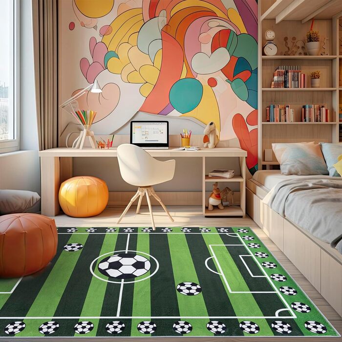 Килим для дитячої кімнати Mazovia можна прати - Футбольний килимок - Дитячий килимок для дитячої кімнати - Ігровий килимок нековзний підходить для теплої підлоги - Зелений (200 x 300 см, Зелений / Jxh)