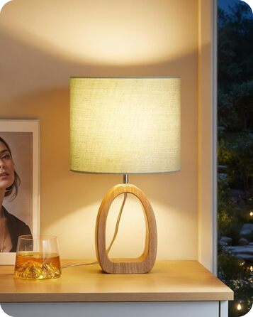 Дерев'яна настільна лампа GOEBLESON для спальні, вітальні, готелю. Сучасний дизайн, тепле світло 2700K, E27, подарунок. Модель ZME07TLD05N1 (кільцеподібна)