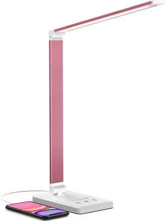 Настільна лампа Chesbung, світлодіодна настільна лампа, настільна лампа з регульованою яскравістю, 5 кольорів і 10 рівнів яскравості, сенсорне управління, складна, з USB-портом для зарядки і захистом для очей (рожевий )