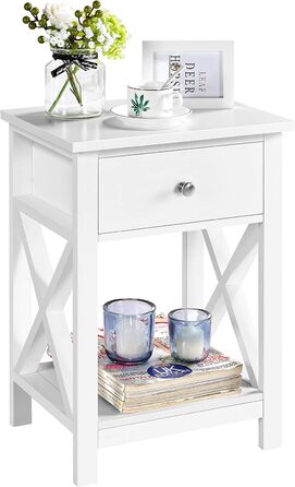 Журнальний столик Yaheetech з шухлядою та полицею, білий, для вітальні та спальні, скандинавський дизайн