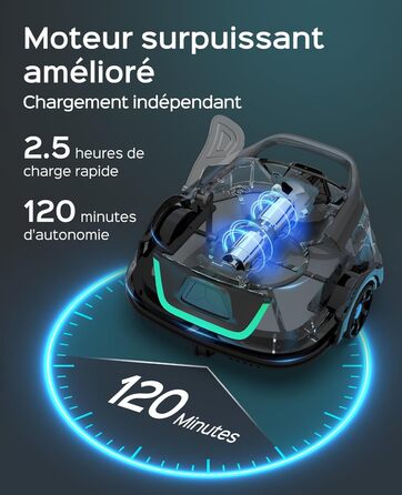 Робот-пилосос для басейну WYBOT A1 з акумулятором та двома фільтрами - 120 хв тихої роботи для басейнів 100㎡ | Енергозберігаюча система, бездротовий пилосос для басейну, сірий та зелений колір