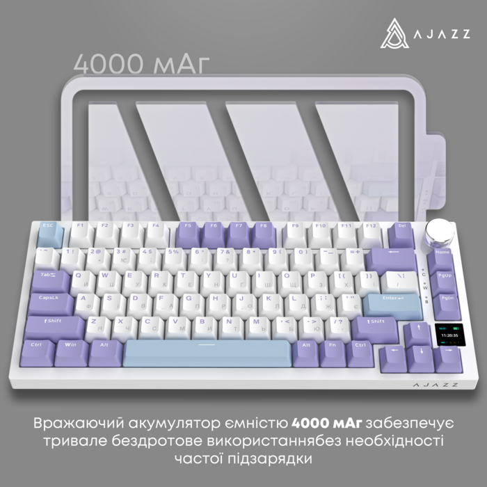 Бездротова механічна клавіатура Ajazz AK820 PRO PRO 75% Gift Switch White RGB   (AK820PRO-G-PWB)