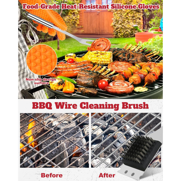 Набір гриль-посуду 28 предметів з нержавіючої сталі, професійний аксесуар для гриля з сумкою, подарунок на День народження/Різдво для чоловіків, для саду та кемпінгу, BBQ