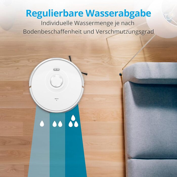 Робот-пилосос MEDION X10 SW з лазерною навігацією та функцією миття підлоги (2700Pa, 2-в-1, точна картографія, зони заборони, кілька поверхів)