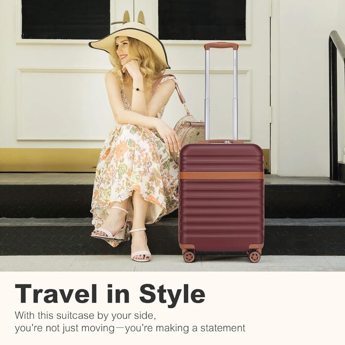 Чемодан-валіза KONO Mittelgroß (L) з ABS+PC, 4 колеса, TSA-замок (червоний/коричневий)