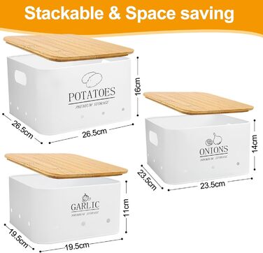 Набір контейнерів для зберігання картоплі, цибулі та часнику (3 шт.) з бамбуковим кришками - зберігає овочі свіжими довше. Чорний (Blanc)