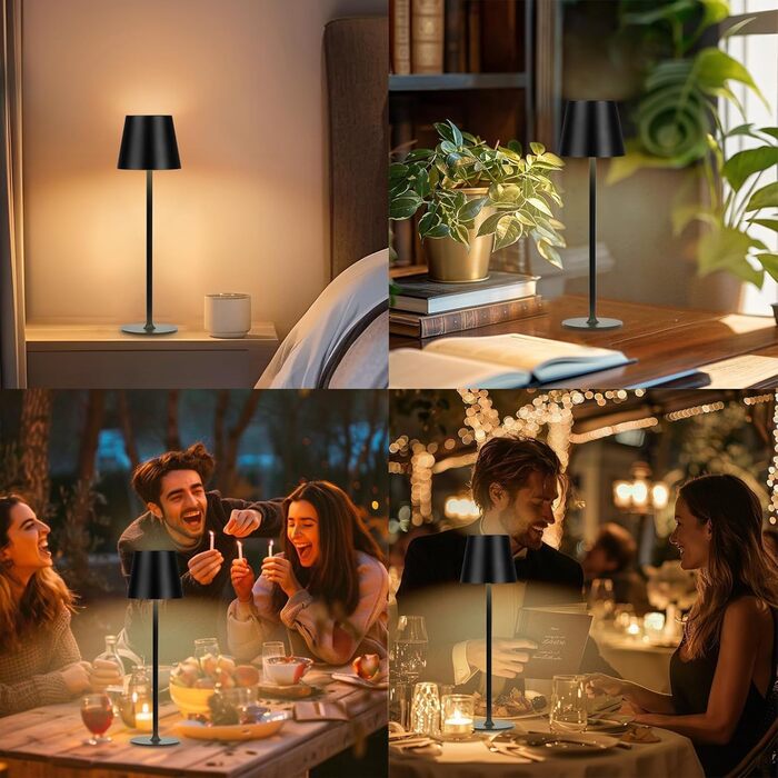 Бездротові LED-лампи настільні, 2 шт. з регулюванням яскравості, 3000K та RGB, перезаряджаються через USB-C, вологостійкі, 5500mAh (Чорний)