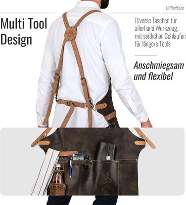 Фартух з натуральної шкіри буйвола, чорний: для гриля, барбекю, приготування їжі та кухні. Вінтажний стиль.