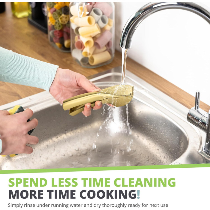 Преміум-прес для часнику Oliver's Kitchen® - зручний та легко миється - подрібнює часник та імбир без проблем (не потребує очищення) - надзвичайно міцний та зносостійкий (матова золота поверхня)