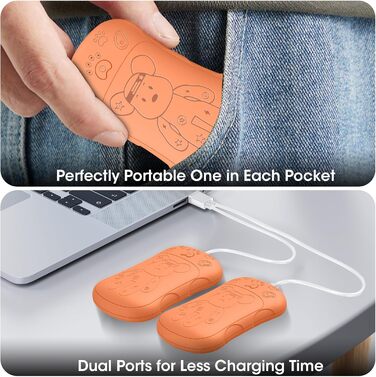 Електричні грілки для рук 2 шт. 6000 mAh, перезаряджувані, для кемпінгу, на вулицю, подарунок для чоловіків, жінок, дітей (Помаранчевий)