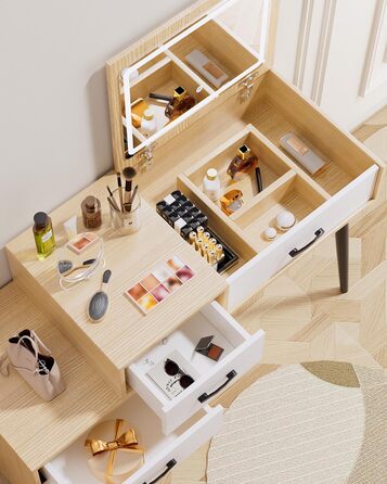 Трюмо ZenkiHome з дзеркалом та підсвіткою, ширина регулюється від 80 до 120 см, колір дуб