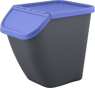 Система поділу сміття Пелікан для поділу сміття, відро для сміття 23 л. з кришкою , що закривається, пластик (поліпропілен) без бісфенолу А, антрацит з кольоровою кришкою, 29,5 х 39 х 36 см (ДшХхВ) (антрацит /синій, ), з пластикової (поліпропіленової) кри