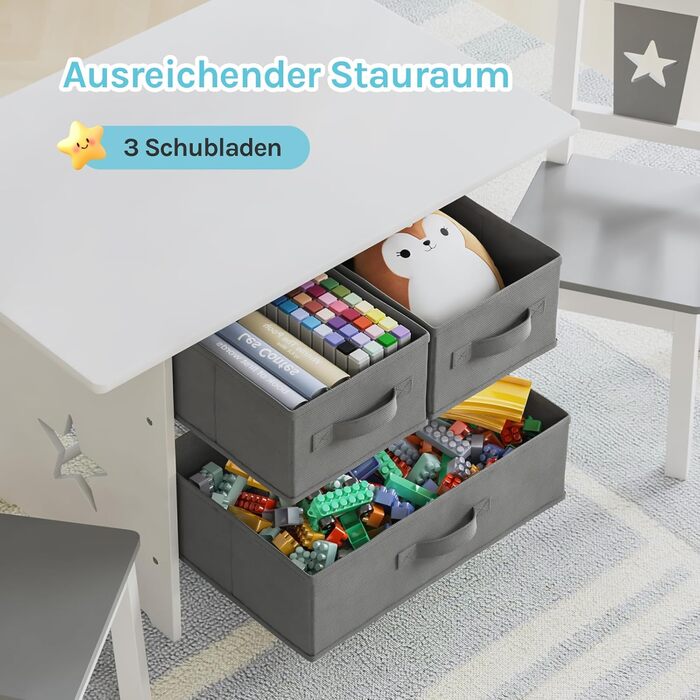 Дитячий набір меблів WOLTU: стіл та 2 стільці з ящиками для зберігання, дерев'яний, сіро-білий