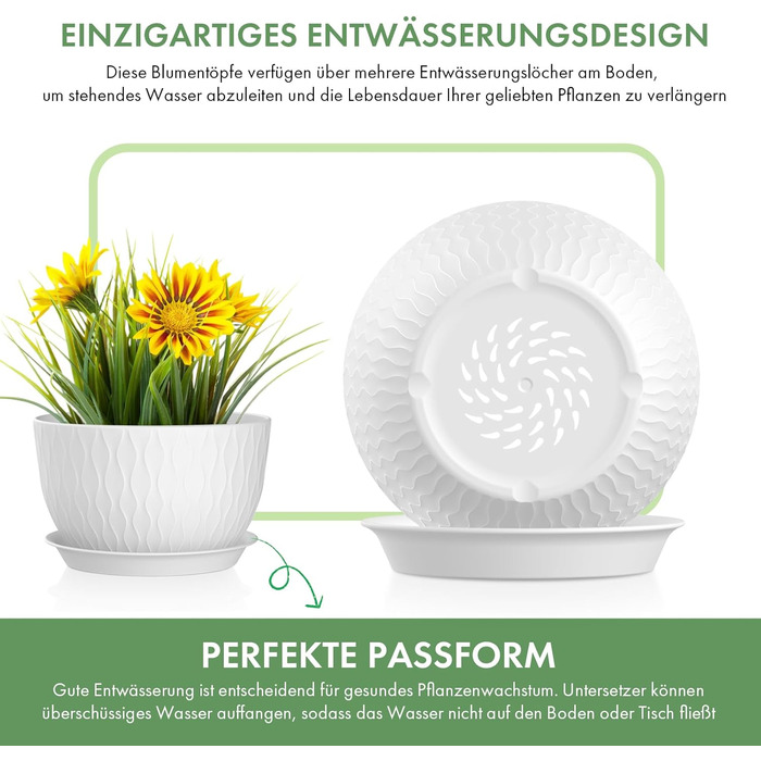 Набір горщиків для квітів з системою поливу (3 шт.) 30/25/22 см, білі