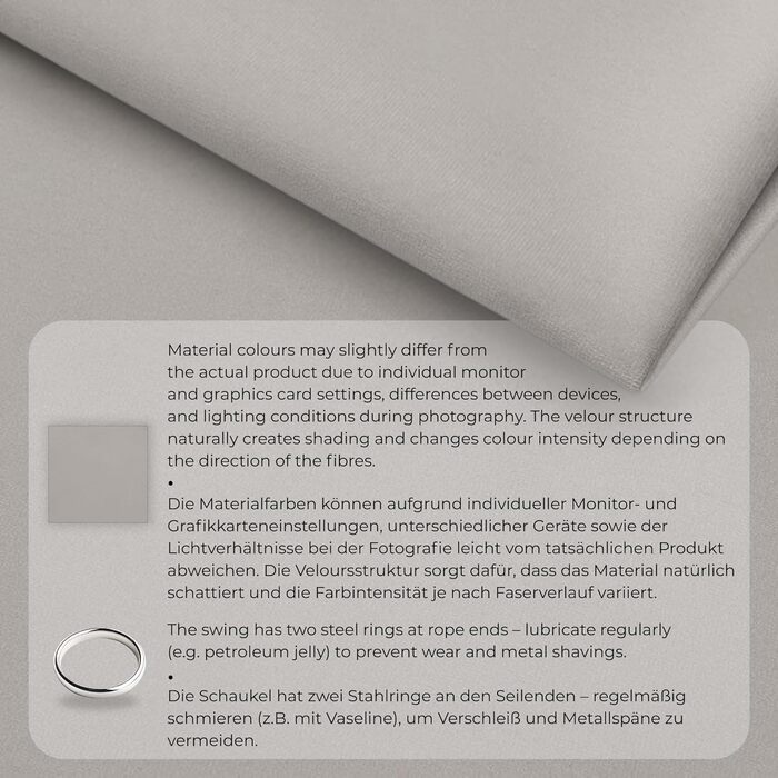 Дитяча гойдалка-колиска MAMOI з ременем безпеки, регульована висота 150-190 см, для дому, стійка конструкція, велюрове сидіння, легкий монтаж, світло-сіра