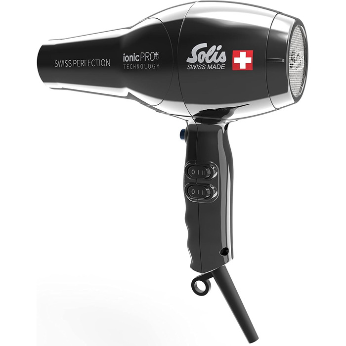 Фен Solis Swiss Perfection 360º ionicPRO 440 з іонізацією, поворотний шнур, насадка для укладки, чорний