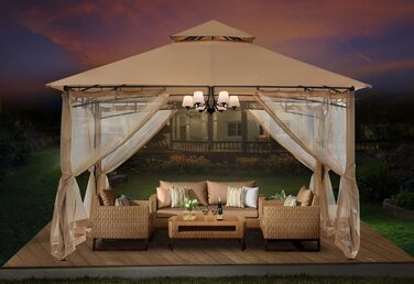 Павільйон садовий ABCCANOPY 2,4x2,4 м з подвійним дахом та москітною сіткою (Бежевий)