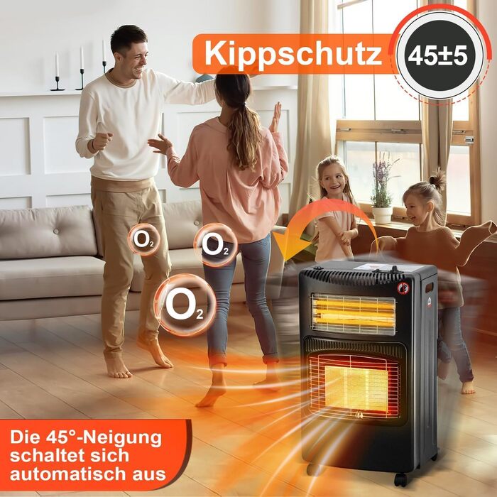 Газовий та електричний обігрівач 4200 Вт гібридний з газовим регулятором | для використання в приміщенні та на вулиці (газовий обігрівач тільки на вулиці) | підходить для балонів бутан/пропан до 11 кг | з підключенням до електромережі