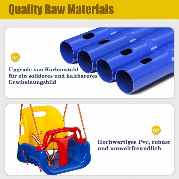 Дитяча гойдалка FCOUMY 3 в 1 для дому та вулиці з ременем безпеки, складаний металевий стійка, проста в збірці