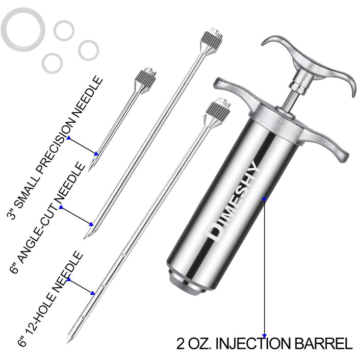 Інжектор для м'яса з нержавіючої сталі 304, Heavy Duty, комплект з голками для маринаду