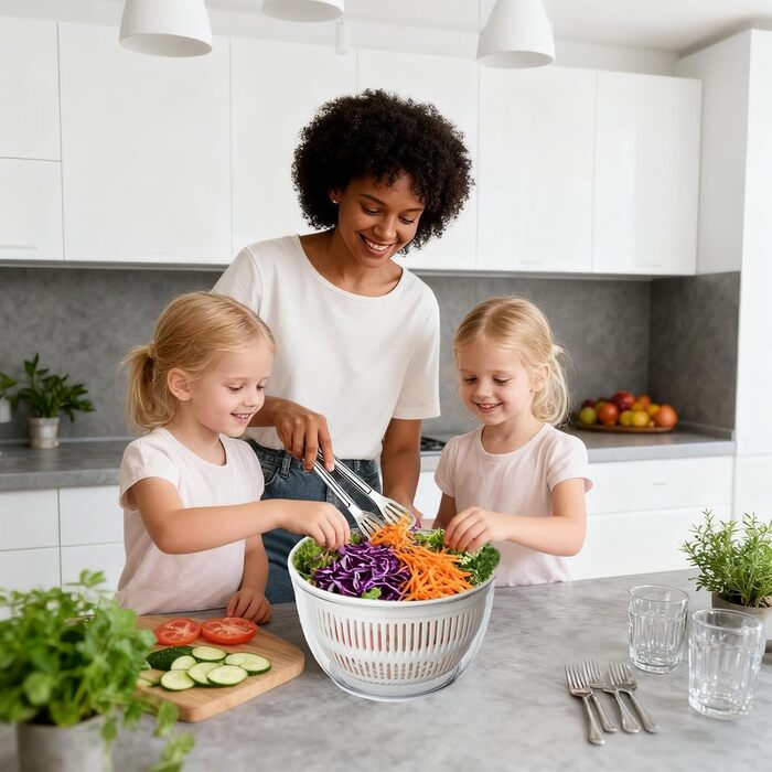 Салатниця-швидкообертач Cozary 4.5L 7-в-1: миття, сушіння, нарізка овочів та фруктів