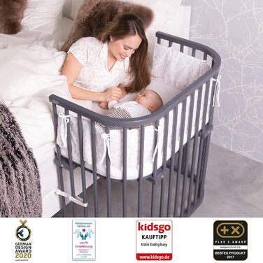 Спальне місце babybay Boxspring з масиву бука / дитяче ліжко плавно регульоване та екологічно чисте / дитяче ліжко, яке росте разом з дитиною (пофарбоване в шиферно-сірий колір) грифельно-сіре лаковане дитяче ліжко Односпальне