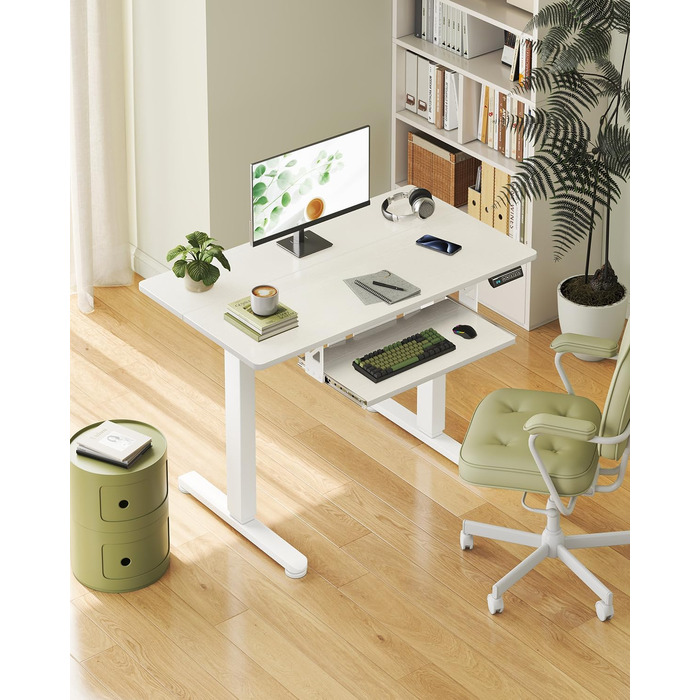 Електричний стіл OffiGo, 100x50 см, з підставкою для клавіатури, 3 положення пам'яті, для роботи та навчання, білий