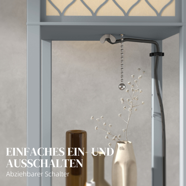 Стійка-лампа з полицями, 3 відділення, компактні розміри, МДФ, світло-сіра