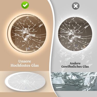 Круглий LED-дзеркало для ванної кімнати Mursche з підсвічуванням, 60 см, IP44, сенсорне регулювання, протизапотівальне покриття, 70x70 см