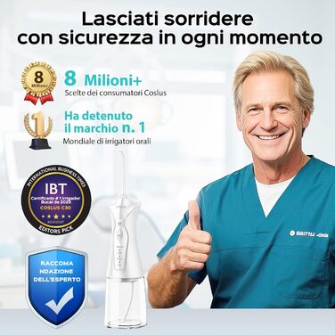 COSLUS Бездротовий електричний іригатор для рота: 4 режими, портативний, 300 мл резервуар, тестер-переможець, легкий у використанні, скребок для язика, догляд за зубами, для подорожей, світло-зелений (білий)