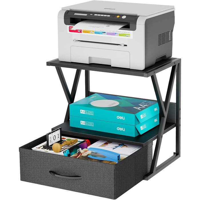 Підставка для принтера з ящиком, стіл-організатор, чорний. Підходить для офісу, дому, школи, копіювальних машин та сканерів