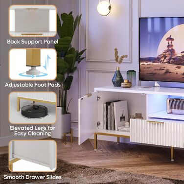 Тумба під ТВ Bestier для телевізора 55/60 дюймів, біла, з полицями для зберігання - сучасна медіа-консоль для вітальні та спальні