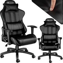 Офісне крісло Tectake, ігрове крісло з регульованими спинками та підлокітниками, крісло з подушкою для шиї та поперековою підтримкою, офісне крісло з регулюванням висоти ергономічне, ігрове крісло з можливістю обертання на 360 - чорний/червоний (Black Black No 402229)