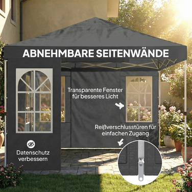 Павільйон 3x3 м Водостійкий, Стабільний, Зимостійкий, Розкладний, Збірка в один клік, Захист від сонця SPF 50+, Темно-сірий