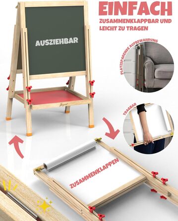 Мольберт для малювання Joyooss для дітей, регульований дерев'яний мольберт, двосторонній, сухий маркер, з аксесуарами для малювання, подарунок для дітей 4-8 років (РОЖЕВИЙ)