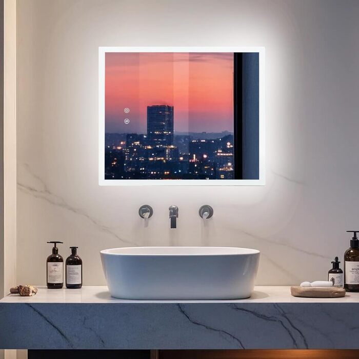 Дзеркало для ванної кімнати LUVODI з підсвічуванням 40x50 см: регульоване LED дзеркало з 3 кольорами світла, сенсорне управління, запобігає запотіванню, водонепроникне, настінне дзеркало для ванної кімнати, горизонтальне/вертикальне кріплення 50 см x 40 см