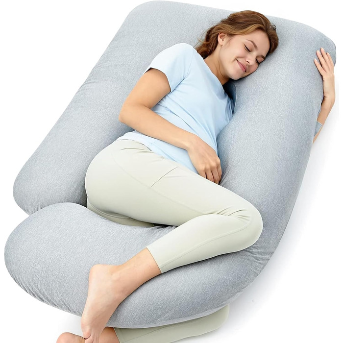 Вагітний подушок Momcozy з кристанового велюру U-подібної форми - подушка для вагітних, для сну на боці (145 см) - знімає напругу з спини та стегон (Світло-сірий, U-подібний)