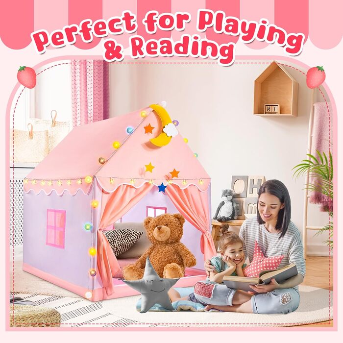 Дитяче намет-ігровий будиночок для дівчаток з килимком та світлодіодними зірками, намет-ігровий будиночок для дітей, намет-принцеса для дівчаток, іграшка-подарунок для дівчаток 3, 4, 5, 6, 7 років