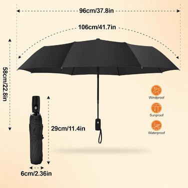 Парасолька з автоматичним увімкненням/вимкненням ZOMAKE - складна, захищена від шторму, компактна, легка, чорна, для жінок, чоловіків, сім'ї