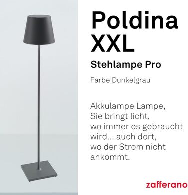 Zafferano Poldina XXL: Бездротова LED-стійка лампа з регулюванням висоти, диммер, 69-150 см, для дому та саду (темно-сірий)