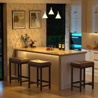 Барні стільці Aheaplus 2 шт. 61 см (24 дюйми) з підніжкою, PU шкіра, металевий каркас, для кухні, бару, острова, коричневі