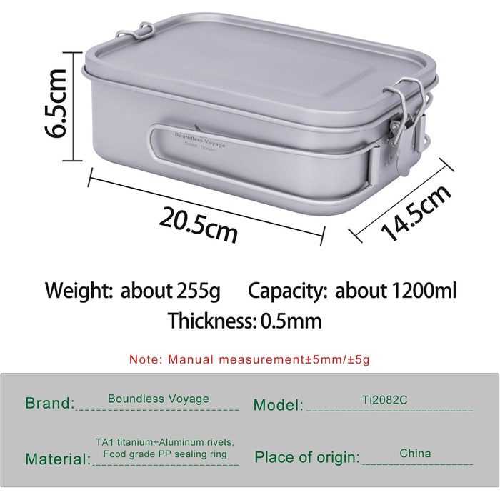 Ланчбокс iBasingo Titan 800мл з кришкою та ручкою - герметичний бенто-контейнер для кемпінгу, відпочинку та офісу. Безпечний для їжі, придатний для миття в посудомийній машині. Модель Ti2081C (1200мл Ti2082c)