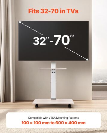 Підставка для телевізора VEVOR, поворотна, для телевізорів 81-178 см, до 40 кг, з полицею, для спальні/вітальні