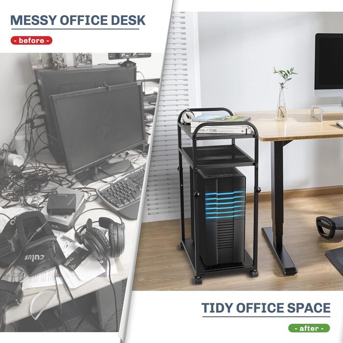 Підставка для ПК Liitrton Mobiler - 3-ярусна, з колесами, білий/чорний