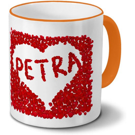 Кружка з іменем Петра - Квіткове серце - Іменна кружка, Кружка для кави, Чашка, Кухоль - Колір (помаранчевий)