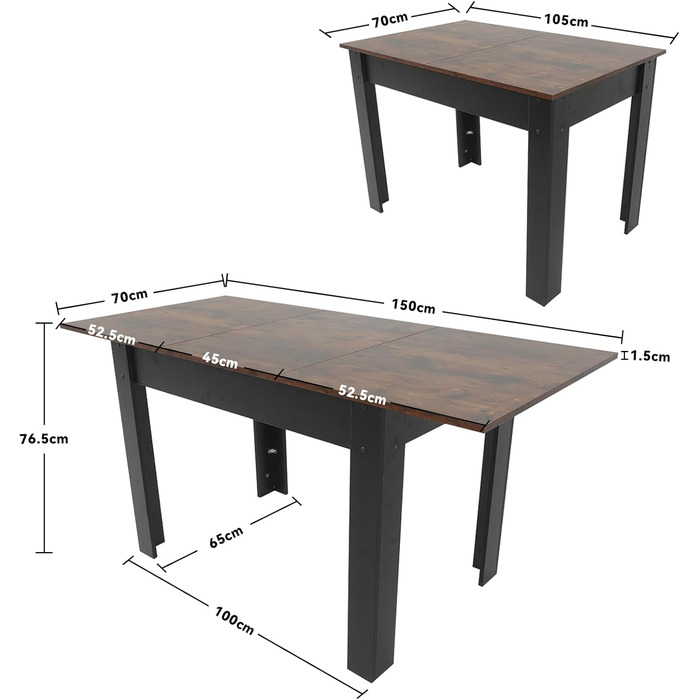 Розсувний обідній стіл Artethys 105/150x70 см - індустріальний стиль, для кухні, їдальні, вітальні
