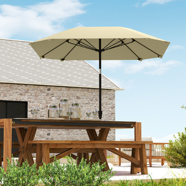Outsunny parasol Ø233 см, парасолька з функцією складання, восьмикутний балкон парасолька пляжна парасолька вітрозахисна стайня ринок парасолька кривошипний парасолька сонцезахисний для пляжу балкон тераса сад, бежевий