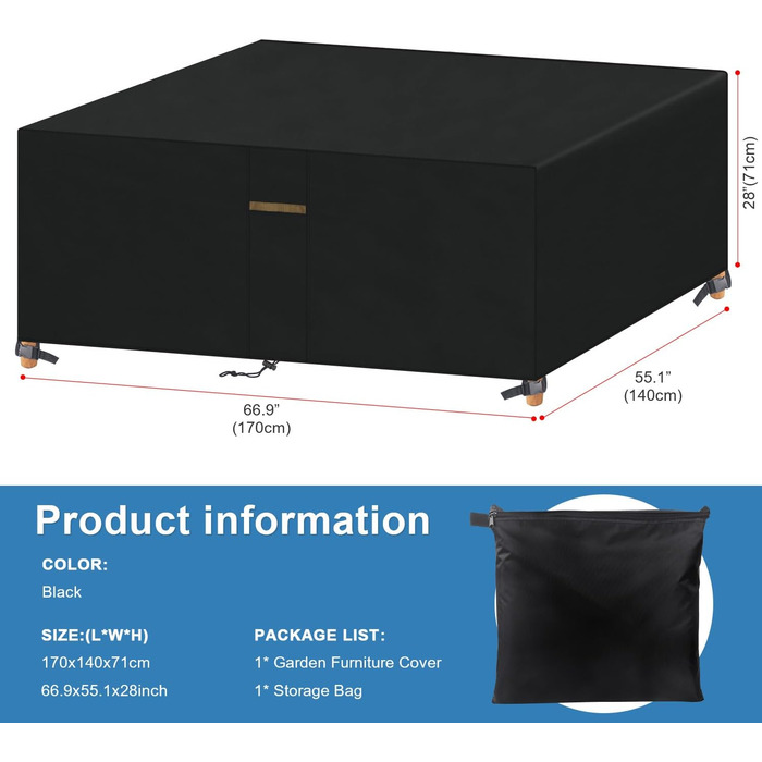 Водонепроникний чохол для садовой меблів VANSHEIM, 60x60x60 см (прямокутний)