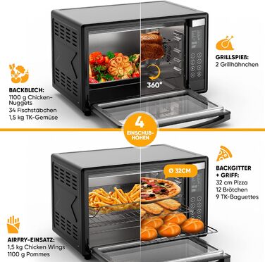 Міні-піч Stillstern 45L з конвекцією, Pizza Ø32, CYCLONE PRO+ з антипригарним покриттям, 13 програм, розморожування/підтримка тепла, таймер 8год, для кемпінгу