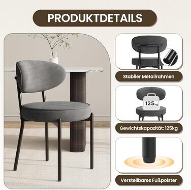 Обідні стільці COLAMY з м'яким сидінням 10 см – Сучасні стільці з плюшевої тканини Teddy, з міцним металевим каркасом – Для кухні та вітальні, Білий (Сірий, 2 шт.)